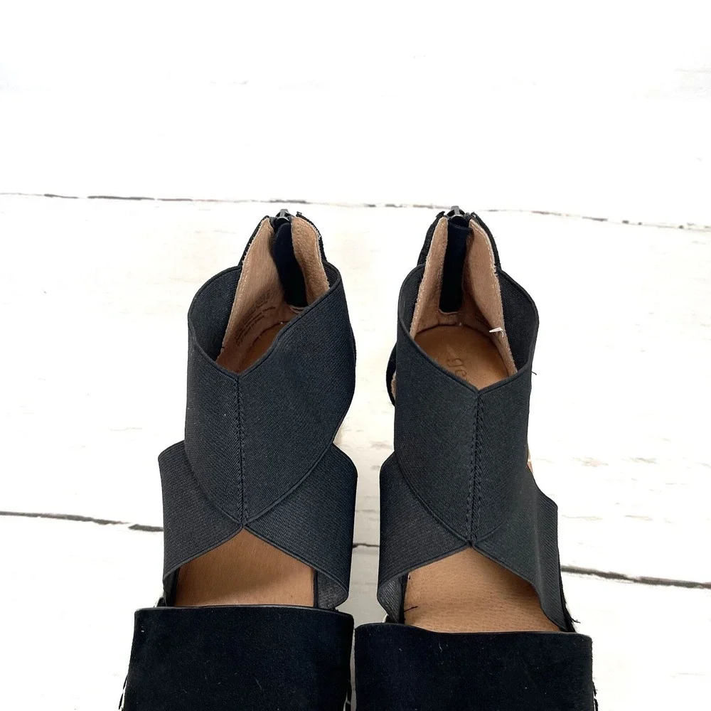 Gentle Souls Shoes Women's 10 Black Colleen Espadrille Wedge Sandals  New